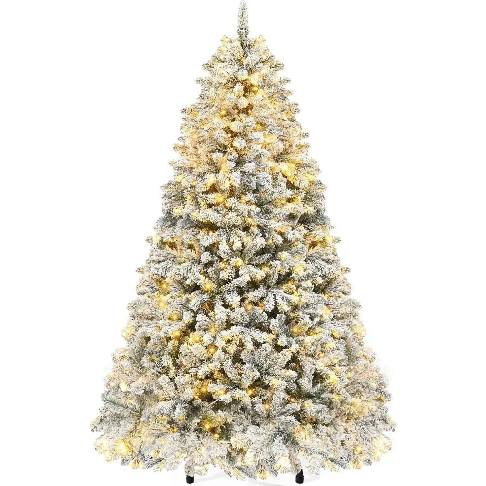 Christmas Tree Prelit Snow Flocked Artificial Full  Tree with 8 Light-Modes, 800 Branch , Party Decoration Christmas Pine