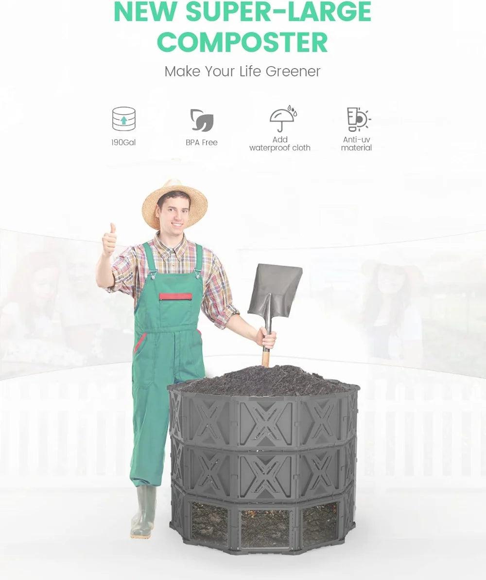 Large 143-Gallon Compost Bin – 540L Garden Composter with Enhanced Aeration, Easy Assembly & BPA-Free | Best Compost Bin for Efficient Composting