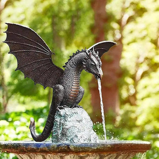 Small Garden Fountain Dragon Statue - Water Spray Dragon Pattern Resin Fountain Sculpture for Outdoor Garden Decor