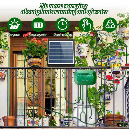 2024 Latest Solar Drip Irrigation Kit for Potted Plants – Automatic Garden Watering System with Timer