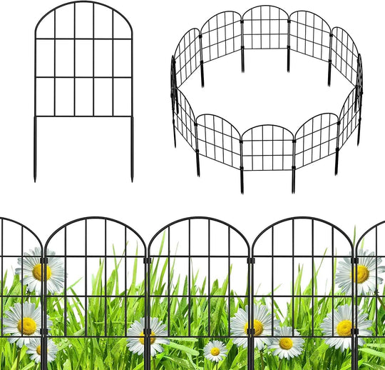 10-Pack Metal Fence Panels 37.5 in (H) x 10 ft (L) | Decorative, Black, Rustproof Wrought Iron, Rod Iron, and Steel Garden Barrier