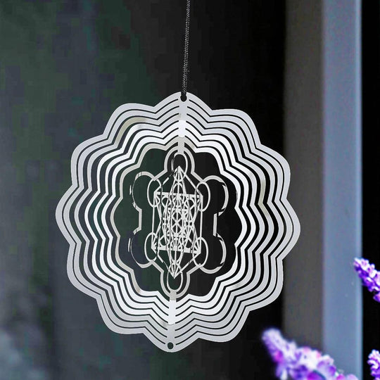 Metal Wind Spinners - Sacred Geometry Amulet, Stainless Steel Outdoor Garden and Yard Spinner, Rotating Wind Catcher for Meditation & Spiritual Decor