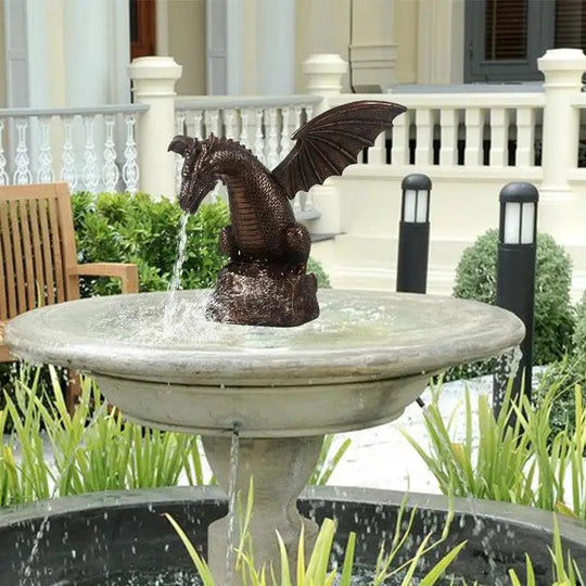 Small Garden Fountain Dragon Statue - Water Spray Dragon Pattern Resin Fountain Sculpture for Outdoor Garden Decor