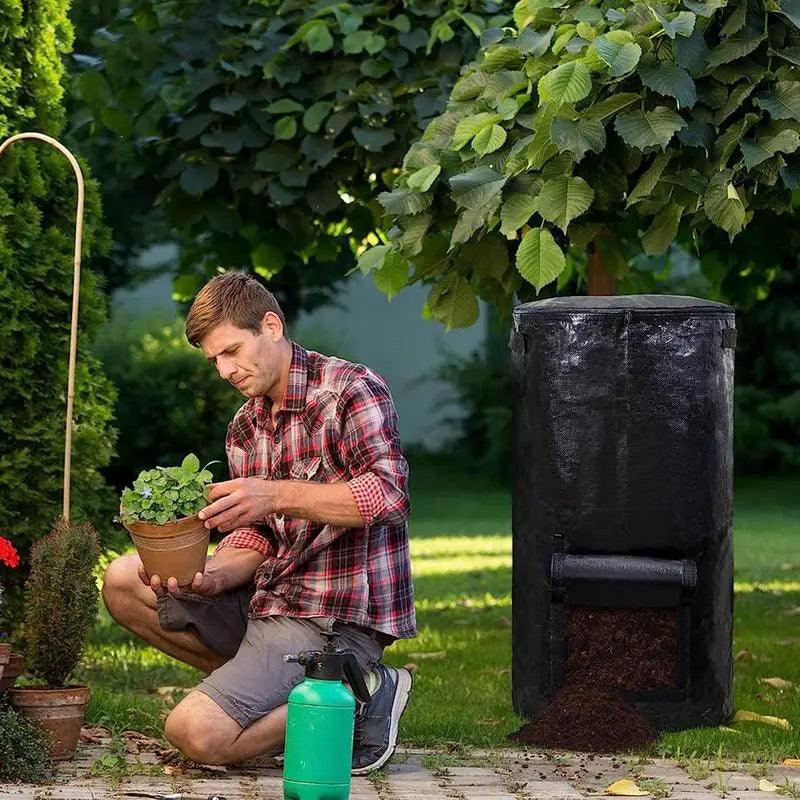 34 Gallon Collapsible Garden Compost Bag with Lid - Organic Waste Collector for Yard, Compostable and Durable Ferment Sacks