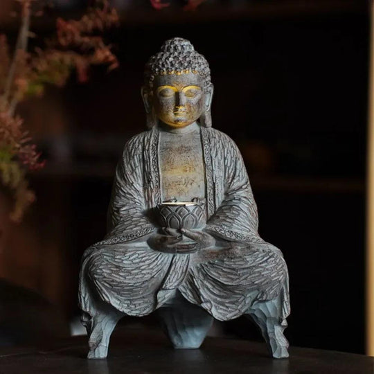 Solar Buddha Statue with Garden Figurine Lights - Japanese Zen Outdoor Decor