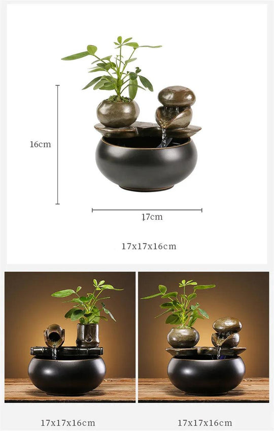 Ceramic Tabletop Water Fountain for Pets, Indoor Zen Decor, 7.28 inch Small Table Waterfall Fountain with Silent Pump