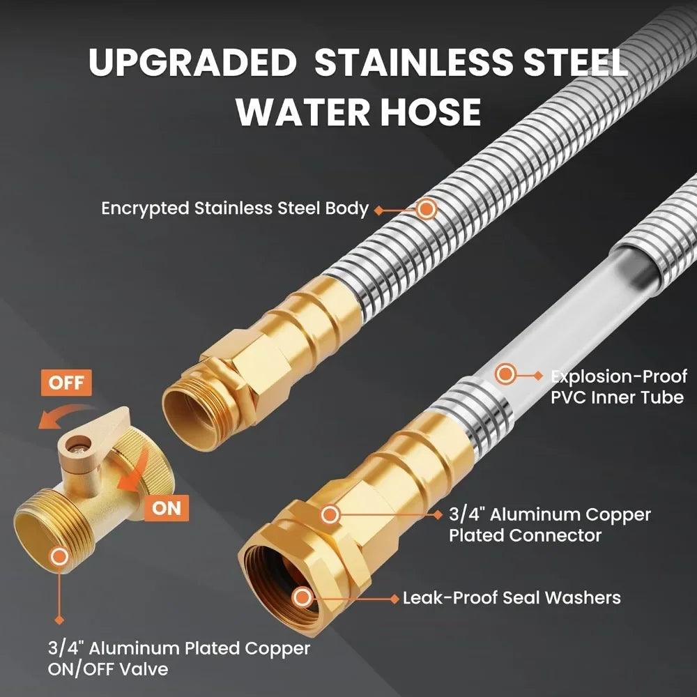 Stainless Steel Garden Hose 25ft-100ft | No Kink 304 Metal Water Hose with Aluminum Fittings | Heavy Duty Garden Hose