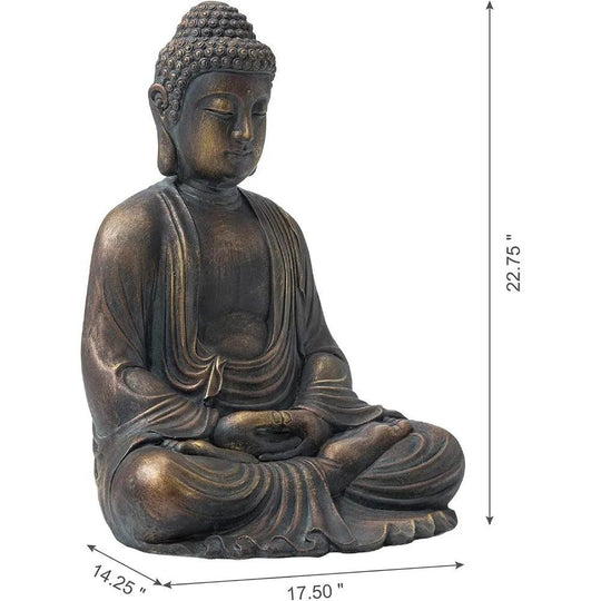 22.75" Large Outdoor Buddha Garden Statue - Sitting Meditating Zen Decor, Bronze Finish