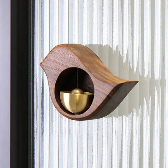 Wooden Wind Chimes Doorbell - Decorative Wood and Brass Bell for Door Opening, Japanese Porch Reminder, Outdoor Wind Chime