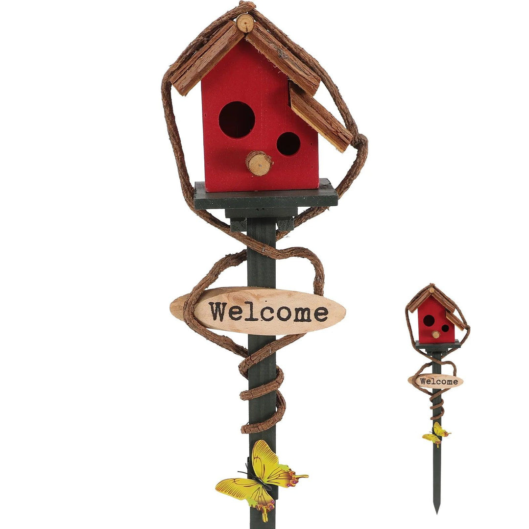 Wooden Birdhouse Kit with Pole - Unique Birdhouses for Outdoor Decor, Standing Feeder, and Garden Lawn Nesting