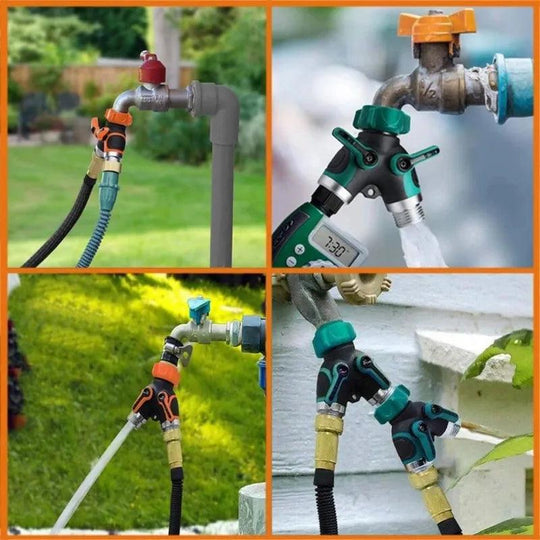 Garden Watering 2-Way Hose Splitter Connector – 3/4 Inch Y-Type Water Splitter for Drip Irrigation