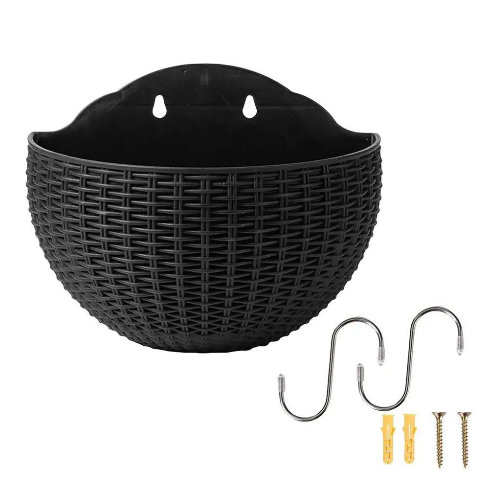 Wall Hanging Planters | European Style Imitation Rattan Semicircular Pot | Wall Mounted for Indoor/Outdoor | Vertical Garden Decor for Balcony & Patio