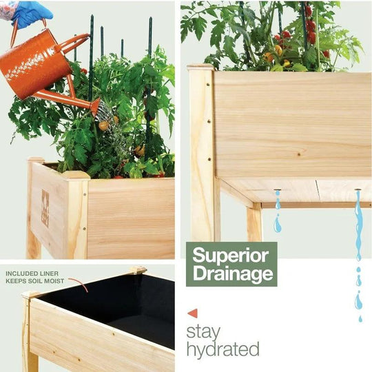 Raised Garden Bed with Legs 48x24x30" - Natural Cedar Wood Elevated Planter Box with Bed Liner