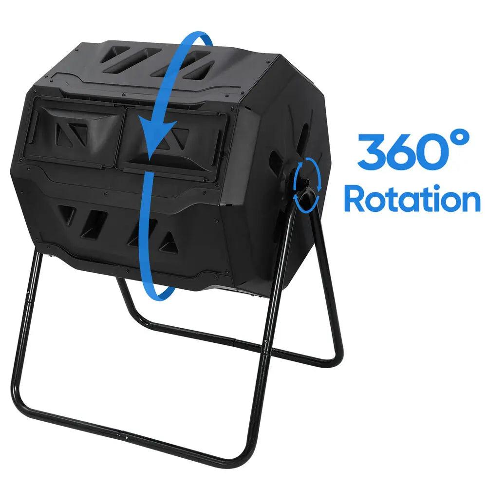 43 Gal Dual Chamber Outdoor Compost Tumbler Bin – Black, Rotating, Efficient for Quick Composting