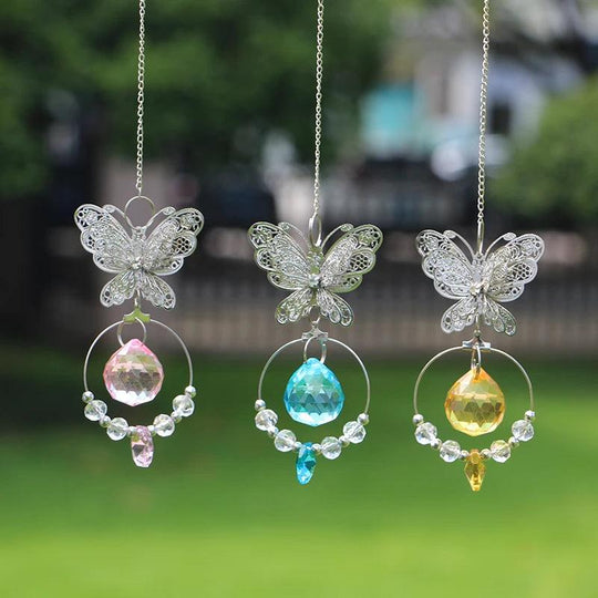 Crystal Butterfly Sun Catchers with Prism Hanging Pendant for Window - Butterfly Suncatcher Crystals, Rainbow Maker Decor for Garden, Yard, and Home