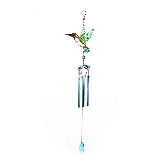 Hummingbird Wind Chimes - Metal & Glass Painted Garden Decor with Aluminum Pipes | 7.1"x13.8" | Wind Chime, Hummingbird Feeder Chime