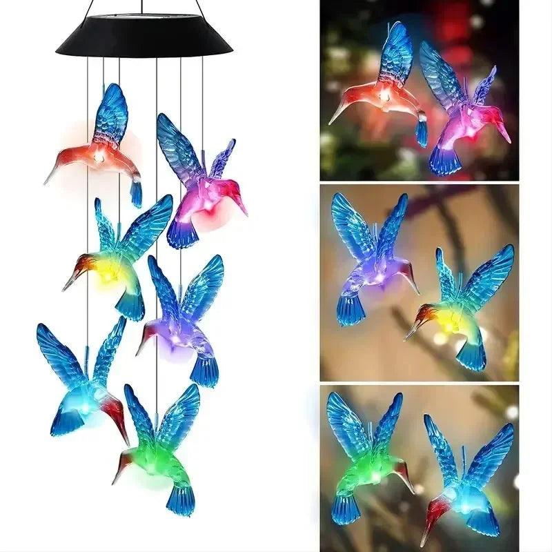 Solar Butterfly & Hummingbird Wind Chimes with LED Lights | Solar-Powered Outdoor Decoration | Garden, Patio, Courtyard Chimes with Changing Lights