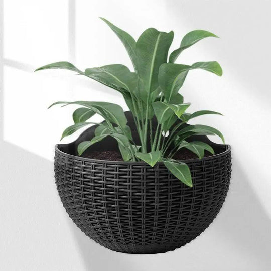 Wall Hanging Planters | European Style Imitation Rattan Semicircular Pot | Wall Mounted for Indoor/Outdoor | Vertical Garden Decor for Balcony & Patio