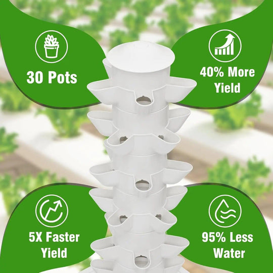 Growing Tower System - Hydroponic Garden Tower for Indoor Herbs, Fruits, and Vegetables with Silent Pump and Timer