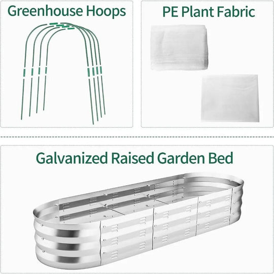 5.4 x 1.6 x 0.8 ft Galvanized Steel Raised Garden Bed with Greenhouse Covers - Ideal for Fruits, Vegetables, and Herbs