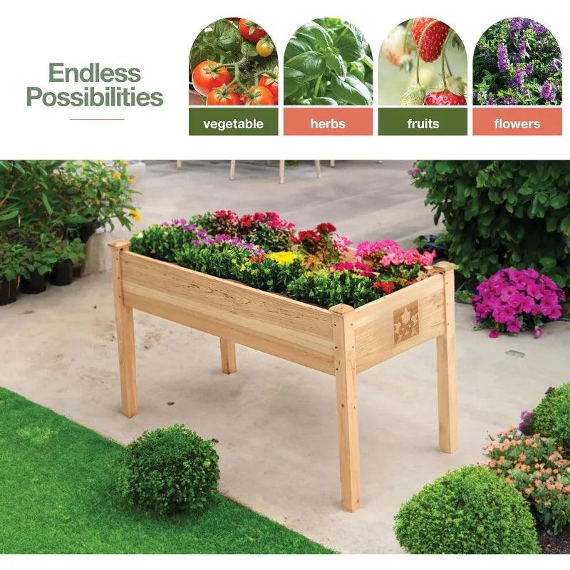 Raised Garden Bed with Legs 48x24x30" - Natural Cedar Wood Elevated Planter Box with Bed Liner