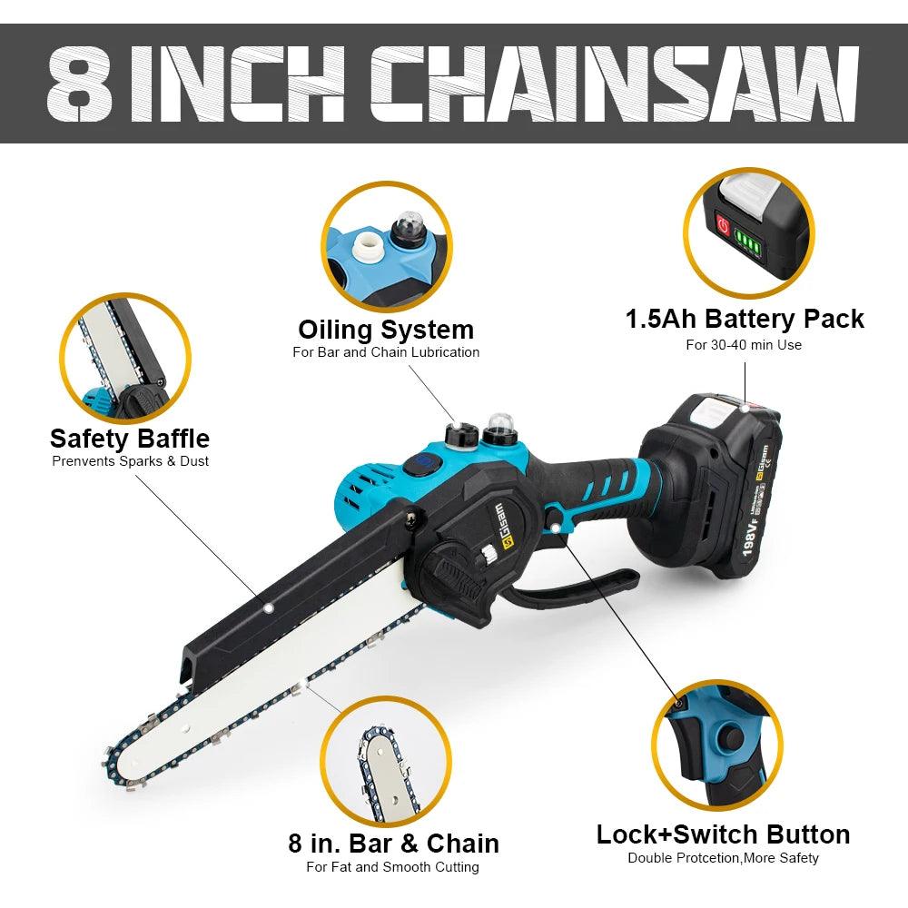 8 Inch Cordless Electric Pruning Saw for Tree Cutting | Brushless Battery Powered Chainsaw Compatible with Makita 18V Battery