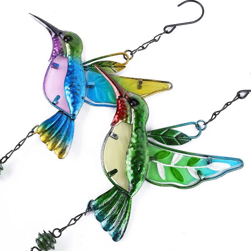 Hummingbird Wind Chimes - Metal & Glass Painted Garden Decor with Aluminum Pipes | 7.1"x13.8" | Wind Chime, Hummingbird Feeder Chime