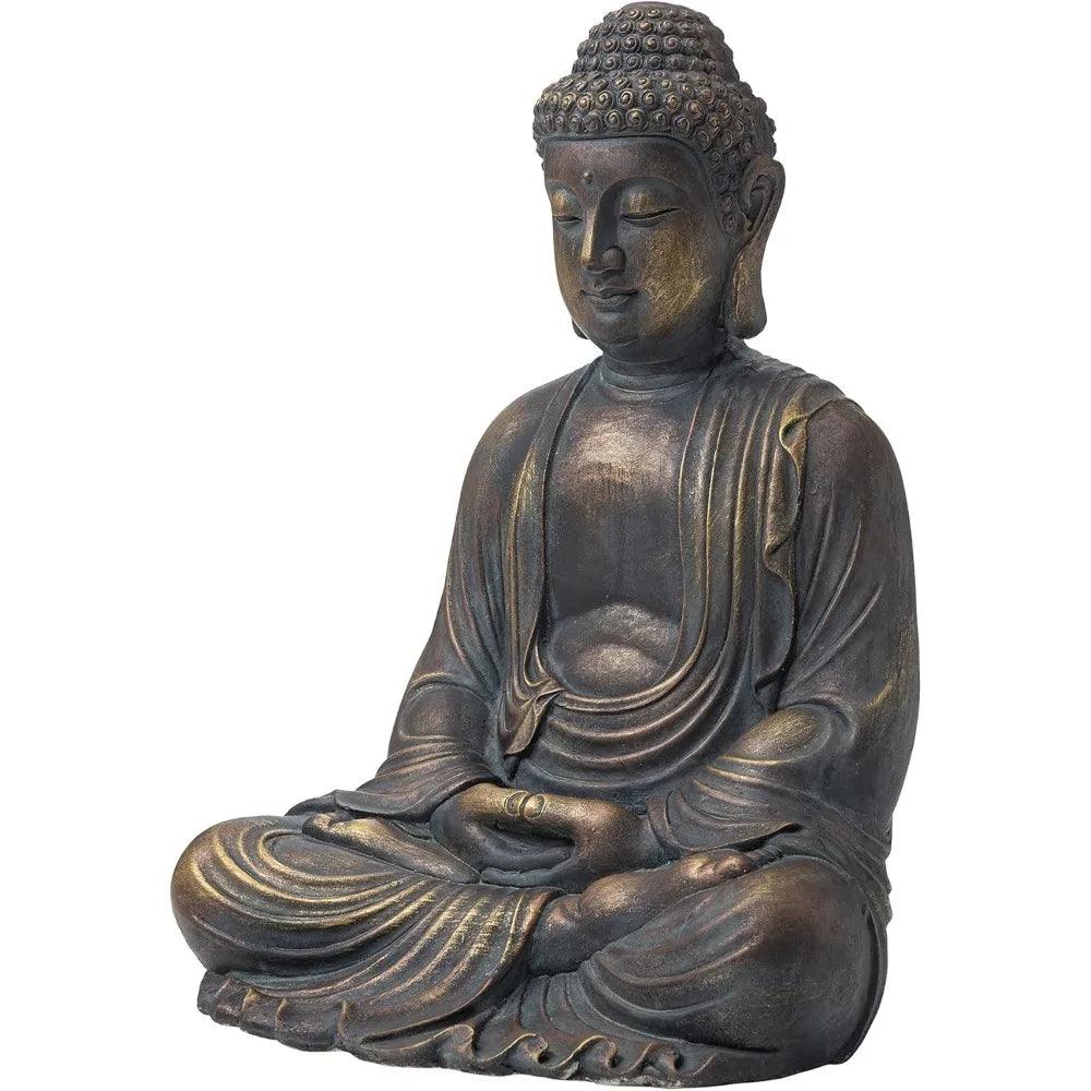 22.75" Large Outdoor Buddha Garden Statue - Sitting Meditating Zen Decor, Bronze Finish