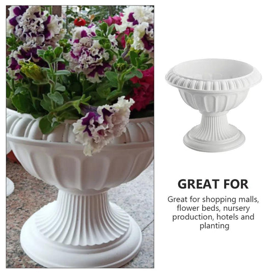 Large Outdoor Urn Planter Pot - Classic White Garden Pedestal Urn for Plants - Durable Plastic, 9.82 inches x 9.82 inches x 7.86 inches