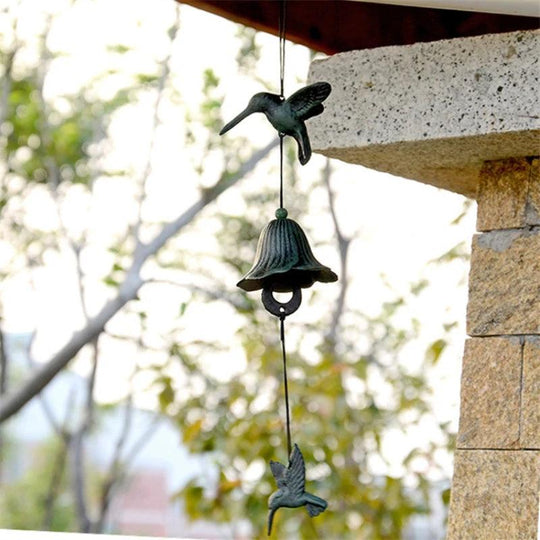 Hummingbird Wind Chimes - Japanese Cast Iron Bells for Outdoor & Indoor Decor, 16.54-Inch Memorial Chimes, Gift for Garden, Patio, Balcony, and Home