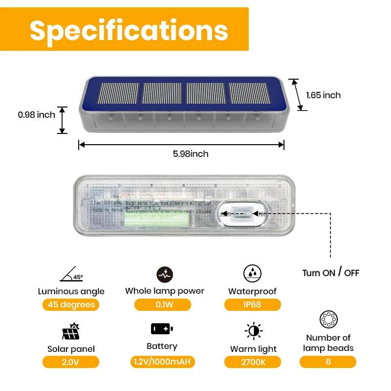 Solar LED Step Lights Outdoor Waterproof - IP68 Stair Lights with Auto On/Off for Deck, Garden, and Path - 4 pcs / 6 pcs