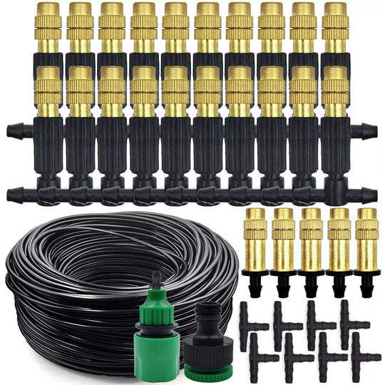 Outdoor Misting Cooling System – 5M-30M Garden Irrigation Kit with Brass Atomizer Nozzles & 4/7mm Hose for Patios & Greenhouses