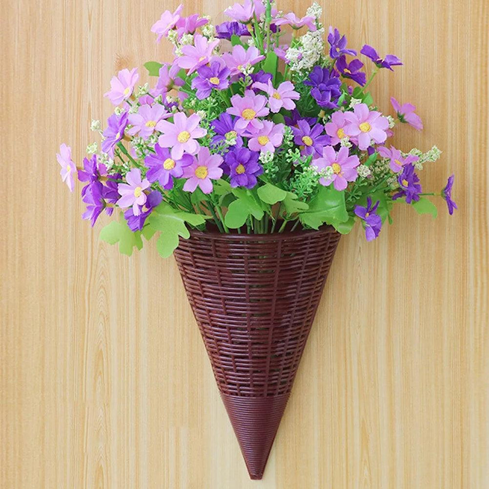 3 Pcs Wall Planters Hanging Basket Set - Cone Shaped Imitation Rattan Indoor & Outdoor Flower Pots, Wall Mounted Vertical Garden Planter