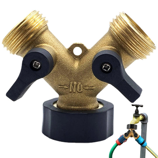 2 Way Garden Y Hose Splitter - 3/4 Inch Brass Tap Splitter for Washing Machine and Outdoor Use