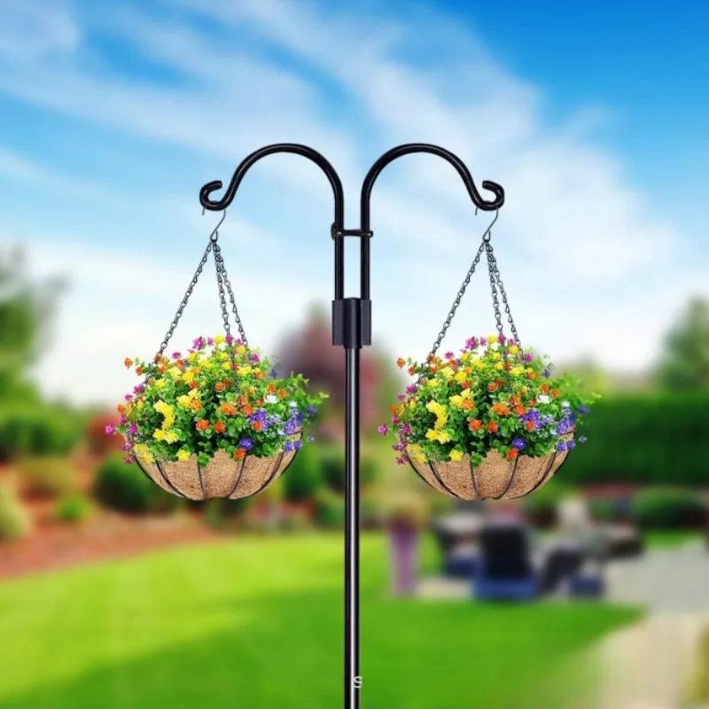 76 Inch Heavy Duty Double Shepherds Hook | Tall Outdoor Hook for Bird Feeders, Plants, Solar Lanterns | Decorative Garden Stakes