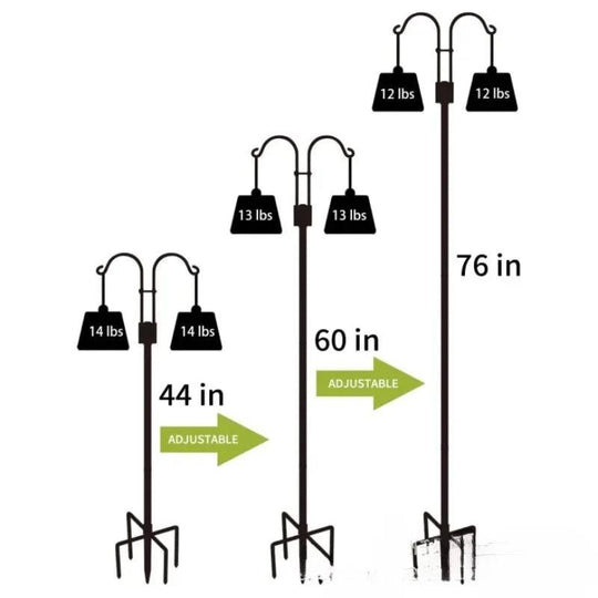 Double & Tall Shepherds Hook - 76 Inch Heavy Duty Bird Feeder Pole with 5 Prong Base for Hanging Plants & Lanterns