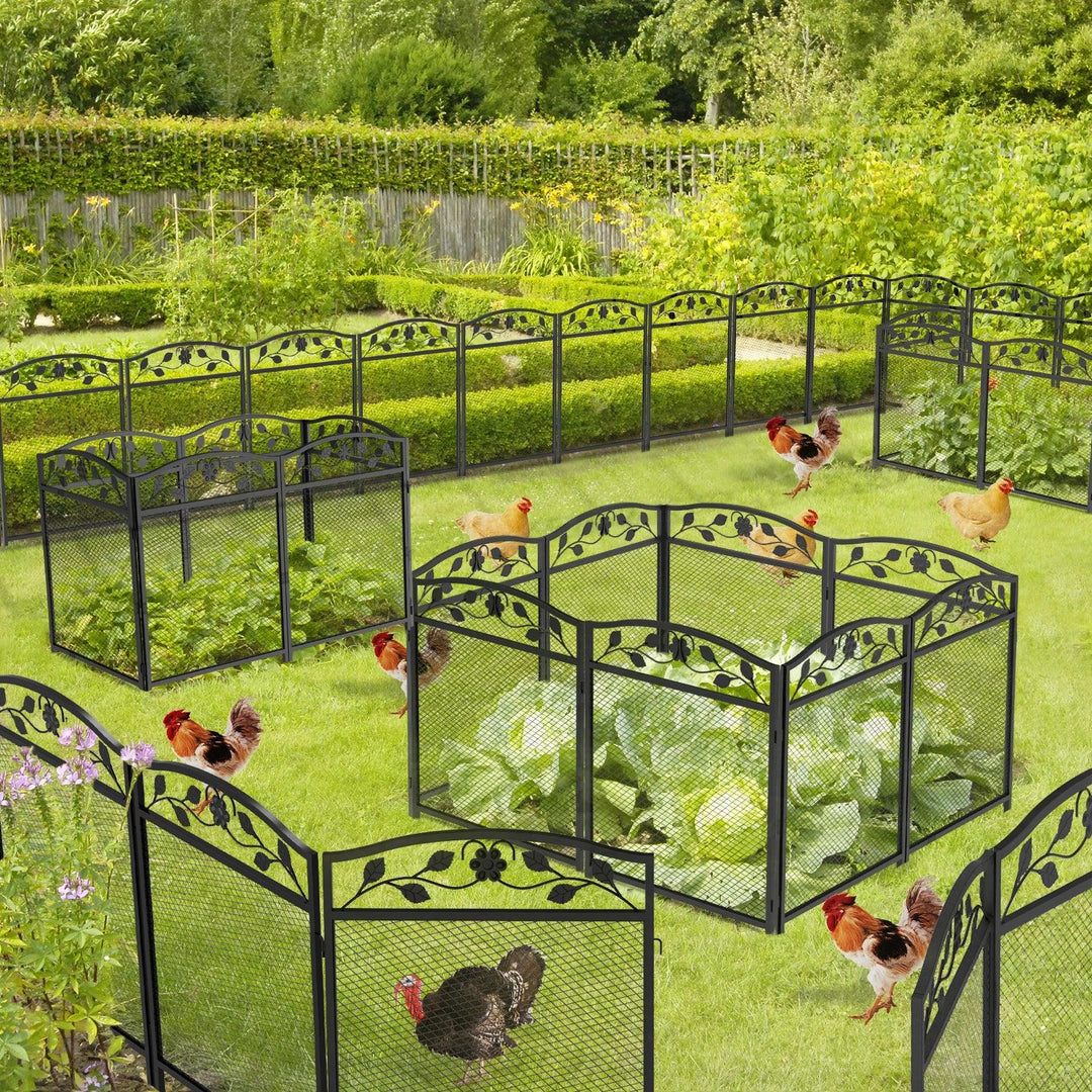 5 Panel Wrought Iron Metal Fence Panels Black Decorative Garden Entry Path Dog Barrier - Outdoor Iron Fence Panels