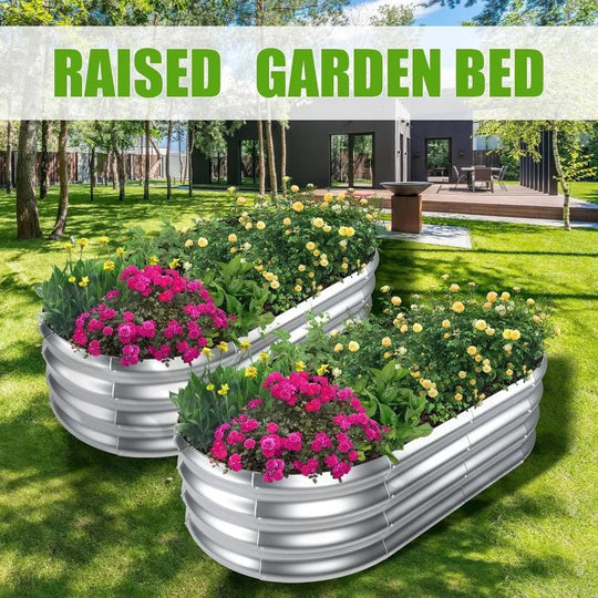 Galvanized Raised Garden Bed - 2 Pcs Oval Metal Planter Box 4x2x1 ft for Vegetables and Plants