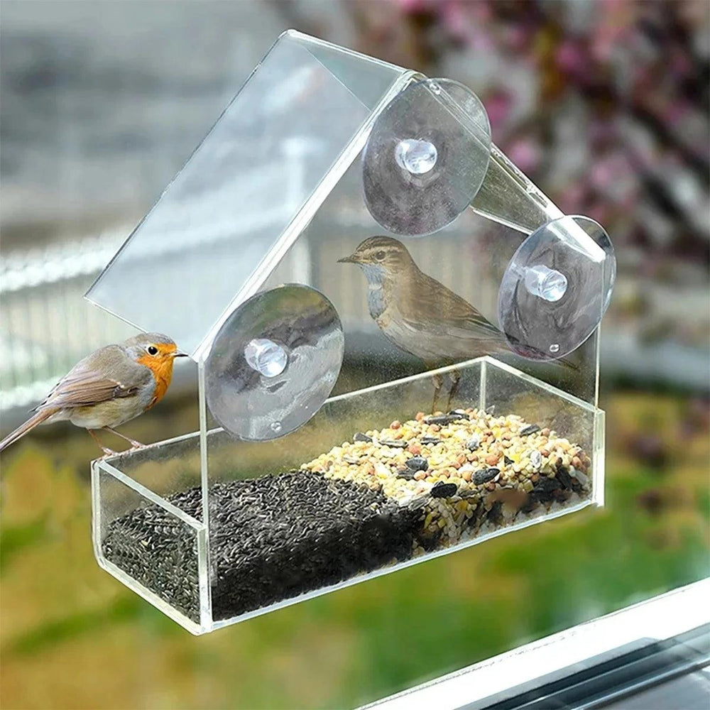 Clear View Window Bird Feeder - Transparent Removable with Suction Cups, Sliding Feed Tray, Waterproof, Squirrel-Proof for Windows