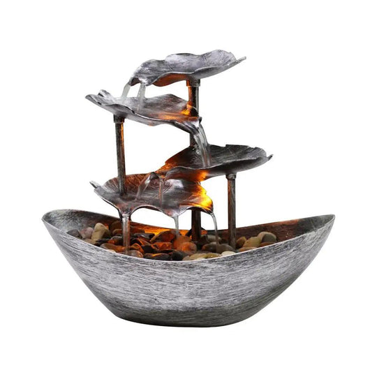 Small Tabletop Fountain | Soothing Indoor Waterfall with Lotus Leaf Design | Electric Pump & LED Lights | Ideal for Home, Office, Living Room Decor