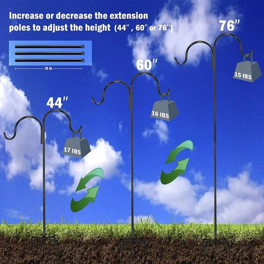 Double & Tall Shepherds Hook - 76 Inch Heavy Duty Bird Feeder Pole with 5 Prong Base for Hanging Plants & Lanterns