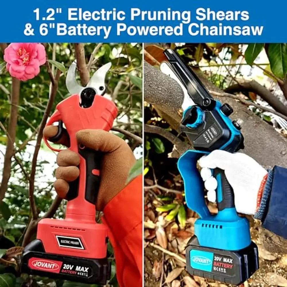 3-in-1 Electric Pruning Shears, Pole Saw & Tree Trimming Loppers Combo Kit - 15ft Reach, Cordless, High Carbon Steel, Battery Powered Pruner