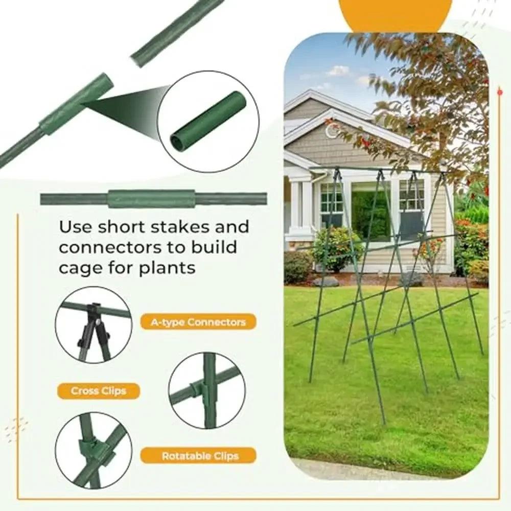 Plant Support Stakes Set - Steel Garden Stakes, 4ft to 7ft, for Tomato, Orchid, Bean - Clips & Twist Ties Included