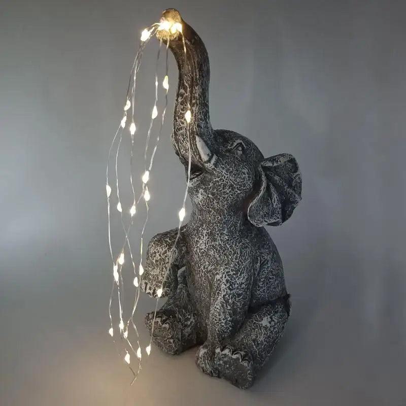 Solar Elephant Garden Statue with LED Lights - Lighted Garden Figurine Decorations