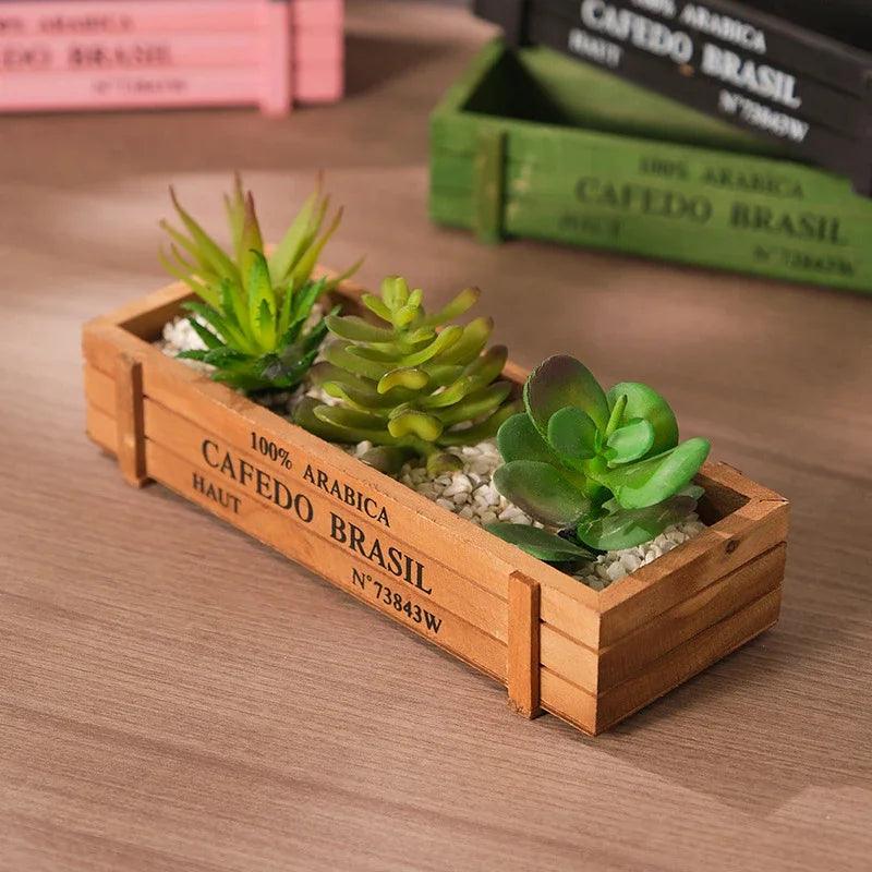 Retro Wooden Succulent Flower Pot - Vintage Plant Box