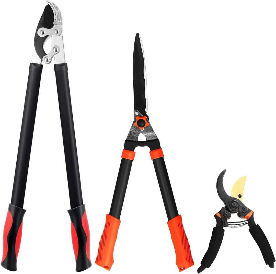 Pruning Shears, Hedge Shears & Loppers Set – 3-Piece Garden Tools Kit for Tree Pruning, Branch Cutting, & Shrub Care