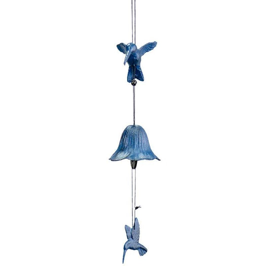 Hummingbird Wind Chimes - Japanese Cast Iron Bells for Outdoor & Indoor Decor, 16.54-Inch Memorial Chimes, Gift for Garden, Patio, Balcony, and Home