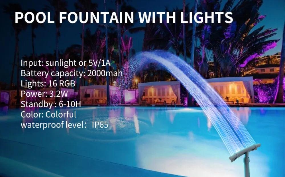 Pool Fountains and Water Features | 360° Adjustable 12-Color LED Solar Lights | Remote Control Powerful Spray System for Pools