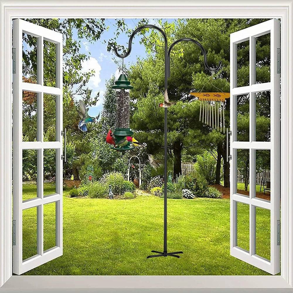 Double & Tall Shepherds Hook - 76 Inch Heavy Duty Bird Feeder Pole with 5 Prong Base for Hanging Plants & Lanterns