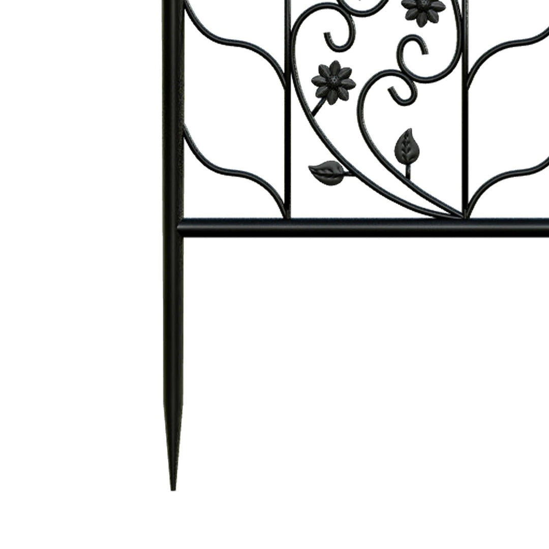 6 Panels 76.8 Inch Black Metal Iron Fence | Decorative Garden Trellis with Rod and Wrought Iron Design | Outdoor Climbing Plants & Yard Decor